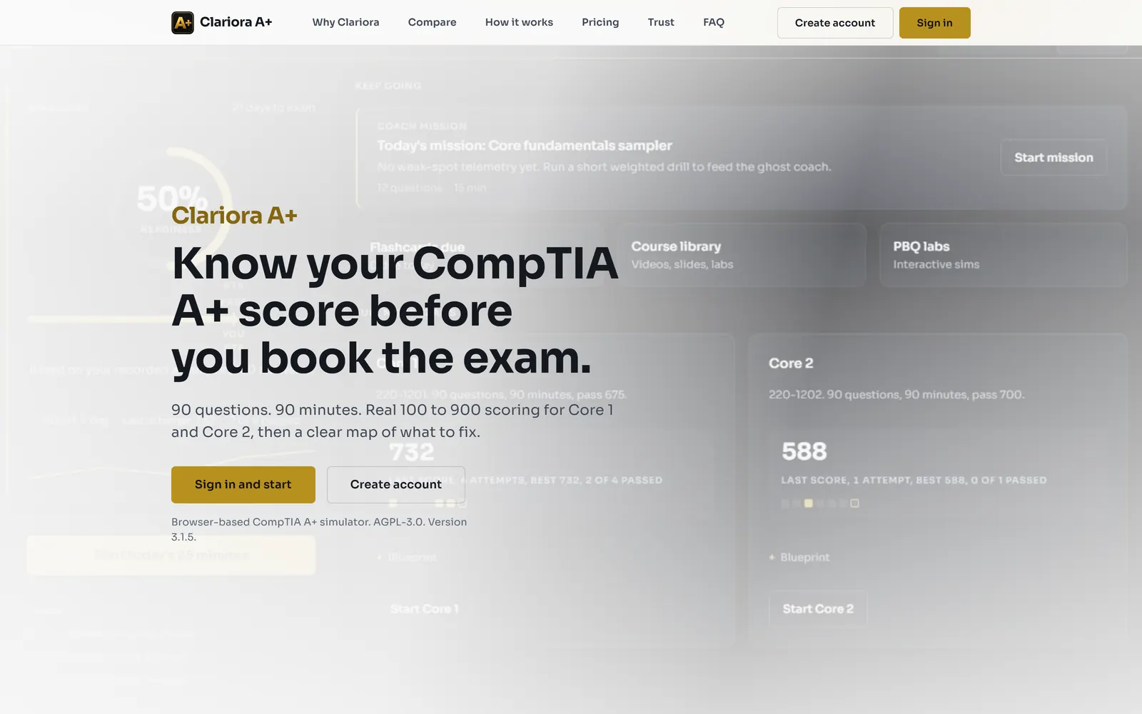 Clariora A+ homepage